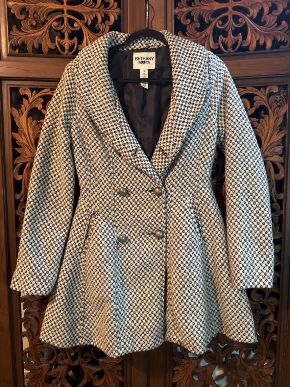 Bethany Mota Black & White Houndstooth Peacoat
